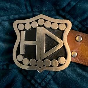 Harley Davidson HD vintage belt buckle and leather snap belt 36. 1979 70s 1970s